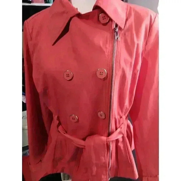 "BLACK‎ RIVET" Ladies Belted Trench Coat Sz XLCoral Color EUC - Picture 6 of 14